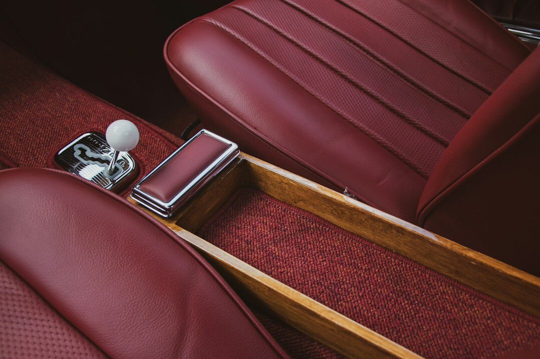 Elegant wood and leather interior of a vintage automobile