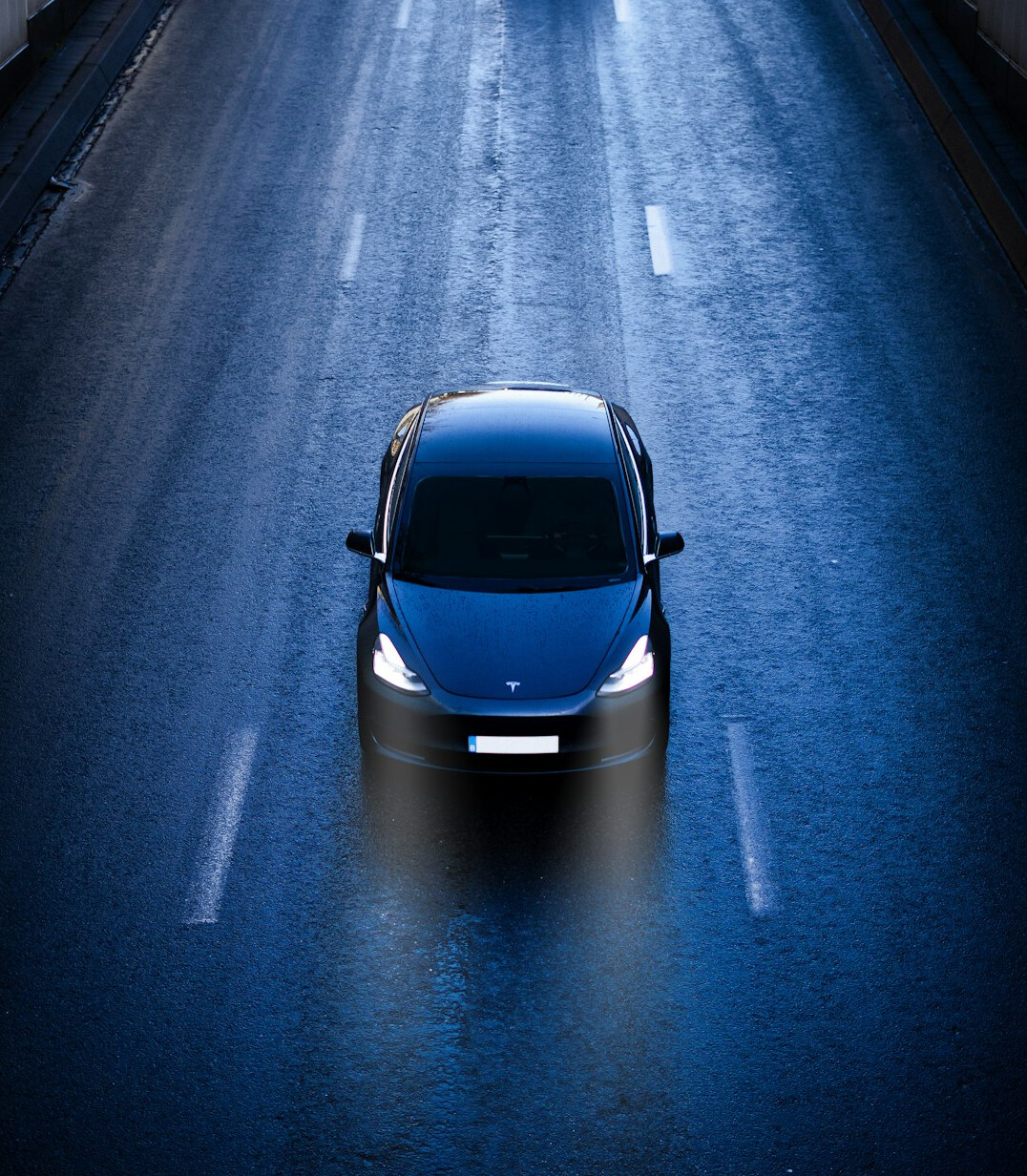 stylish electric car on highway