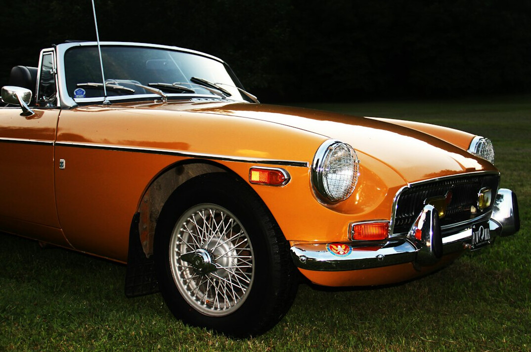 Front three quarter view of a restored classic automobile